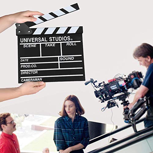 Movie Film Clap Board, 12"x11" Hollywood Clapper Board Wooden Film Movie Clapboard Accessory with Black & White