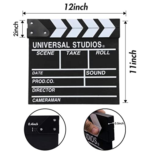 Movie Film Clap Board, 12"x11" Hollywood Clapper Board Wooden Film Movie Clapboard Accessory with Black & White