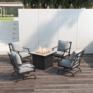 Grand patio 5 PCS Outdoor Furniture Conversation with 32 in Fire Table Set Grey Cushions Rocking Chairs Propane Gas Fire Pit