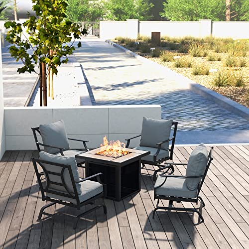 Grand patio 5 PCS Outdoor Furniture Conversation with 32 in Fire Table Set Grey Cushions Rocking Chairs Propane Gas Fire Pit