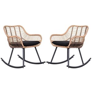 joivi 2 piece patio wicker rocking chairs, outdoor rattan rocking chairs set with cushions, front porch rocker with iron frame, patio lawn garden furniture