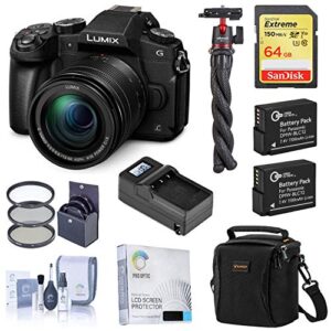 panasonic lumix dmc-g85 mirrorless camera with 12-60mm ois lens starter bundle with bag, 64gb sd card, 2 extra battery, charger, mini tripod and accessories