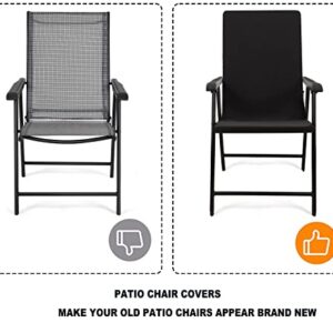 Deisy Dee Patio Dining Chair Covers, Outdoor Steel Sling Folding Chair Covers, Garden Metal Chair Covers (1, Black)