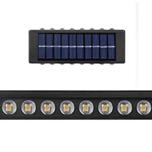 ASLIDECOR 16 Led Up Down Solar Wall Lights, 2 Pack Warm White Solar Fence Lights Waterproof,Black Solar Deck Lighting for House Garden Porch