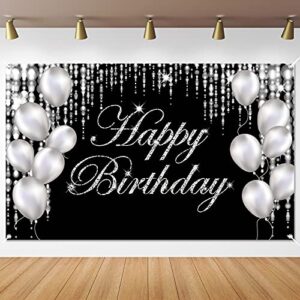silver happy birthday banner backdrop large happy birthday yard sign backgroud it’s my birthday backdrop baby shower party indoor outdoor car decorations supplies for men women boys girls