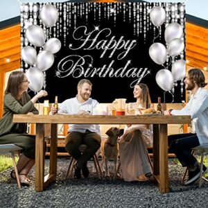 Silver Happy Birthday Banner Backdrop Large Happy Birthday Yard Sign backgroud It's My Birthday Backdrop Baby Shower Party Indoor Outdoor Car Decorations Supplies for Men Women Boys Girls