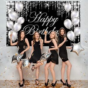 Silver Happy Birthday Banner Backdrop Large Happy Birthday Yard Sign backgroud It's My Birthday Backdrop Baby Shower Party Indoor Outdoor Car Decorations Supplies for Men Women Boys Girls