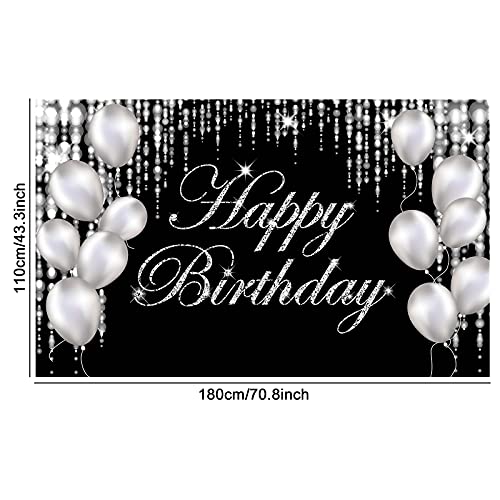 Silver Happy Birthday Banner Backdrop Large Happy Birthday Yard Sign backgroud It's My Birthday Backdrop Baby Shower Party Indoor Outdoor Car Decorations Supplies for Men Women Boys Girls