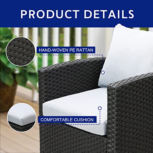 Green4ever Wicker Patio Furniture Set,4 Pieces Outdoor Conversation Set with Tempered Glass Coffee Table and Thick Cushion, Rattan Couch Sofa Armchair Seat for Garden Backyard, Grey