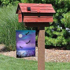 Lake Dragonfly Moon Outdoor Garden Welcome Flag, Double Sided Vertical Garden Yard Flag Banner for Lawn House Outside Decor 12x18inch