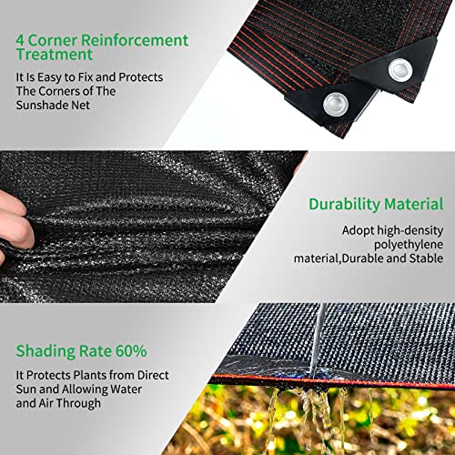 OBDKCAN 60% Black Shade Cloth 10 x 14 FT Sunblock Mesh Tarp with Grommets Durable Sunblock Shade Cloth Garden Sun Shade Net Shading Antifreezing for Pergola, Barn Kennel, Greenhouse, Plants Growing