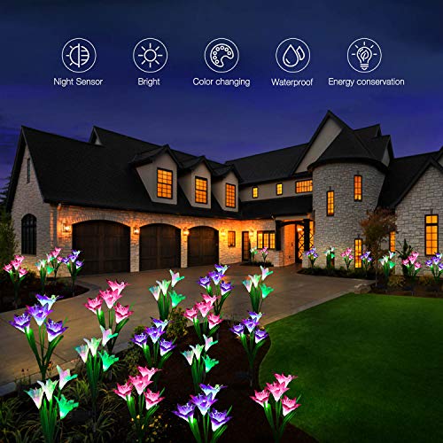 KOOPER 4 Pack Solar Garden Lights with Bigger Lily Flowers & 4 Pack Solar Garden Lights