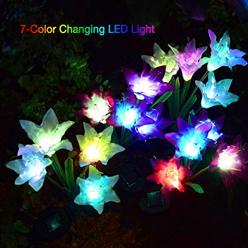 KOOPER 4 Pack Solar Garden Lights with Bigger Lily Flowers & 4 Pack Solar Garden Lights