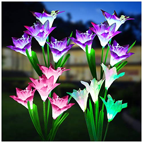 KOOPER 4 Pack Solar Garden Lights with Bigger Lily Flowers & 4 Pack Solar Garden Lights