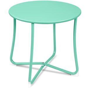 amagabeli metal patio side table 18” x 18” heavy duty weather resistant anti-rust outdoor end table small steel round coffee table porch table snack table for balcony garden yard lawn, mint green