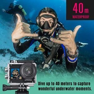 Exprotrek Action Camera 4K 60FPS with Touch Screen,EIS 170 ° Ultra Wide Angle, 40m Waterproof Underwater Remote Control Sports Camera with Helmet Accessories