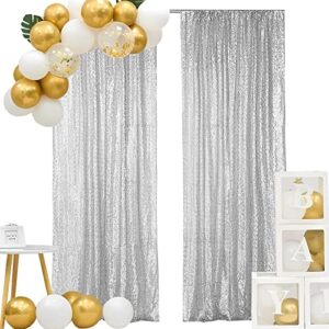 hahuho silver sequin backdrop curtain, 2pcs 2ftx8ft glitter backdrop curtain for parties, christmas, wedding, party decoration（2 panels, 2ft x 8ft, silver