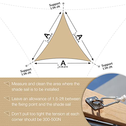 Amagenix Triangle Sun Shade Sails Canopy, Cream Outdoor Shade Canopy 20' X 20' X 20' UV Block Canopy for Outdoor Patio Garden Backyard