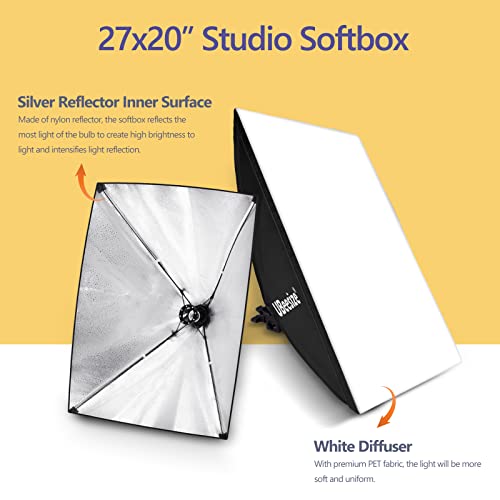 UBeesize Softbox Photography Lighting Kit, 27” x 20” Continuous Lighting Kit with 2pcs 40W E27 Socket 6500K Bulbs, Professional Photo Studio Lighting for Video Recording, Portrait Shooting