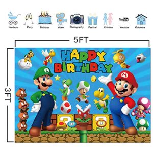 chaungda Super Mario Happy Birthday Banner Backdrops Game Gold Coin Party Supplies Photography Photo Backgrounds Sign Indoor Outdoor Yard Signs Decoration Kids Decor 5x3ft zf-2020967-5x3ft-fba