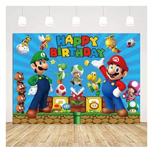 chaungda super mario happy birthday banner backdrops game gold coin party supplies photography photo backgrounds sign indoor outdoor yard signs decoration kids decor 5x3ft zf-2020967-5x3ft-fba