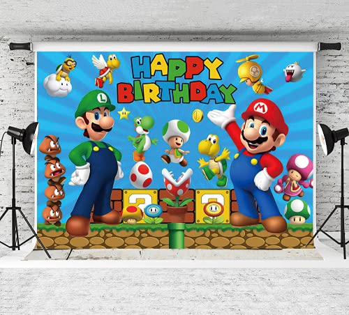 chaungda Super Mario Happy Birthday Banner Backdrops Game Gold Coin Party Supplies Photography Photo Backgrounds Sign Indoor Outdoor Yard Signs Decoration Kids Decor 5x3ft zf-2020967-5x3ft-fba