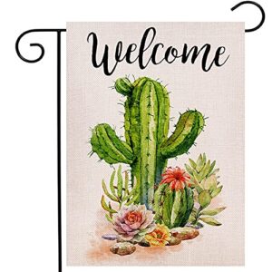 welcome cactus garden flag vertical double sided rustic farmhouse flag yard outdoor decoration 12.5 x 18 inch