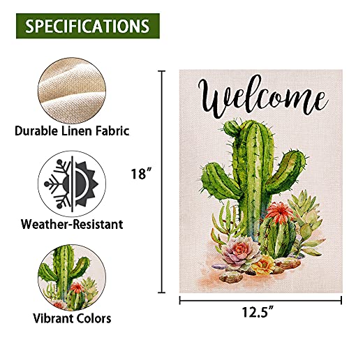 Welcome Cactus Garden Flag Vertical Double Sided Rustic Farmhouse Flag Yard Outdoor Decoration 12.5 x 18 Inch