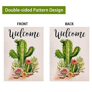 Welcome Cactus Garden Flag Vertical Double Sided Rustic Farmhouse Flag Yard Outdoor Decoration 12.5 x 18 Inch