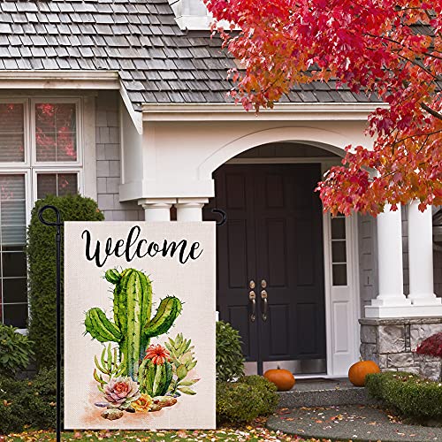 Welcome Cactus Garden Flag Vertical Double Sided Rustic Farmhouse Flag Yard Outdoor Decoration 12.5 x 18 Inch