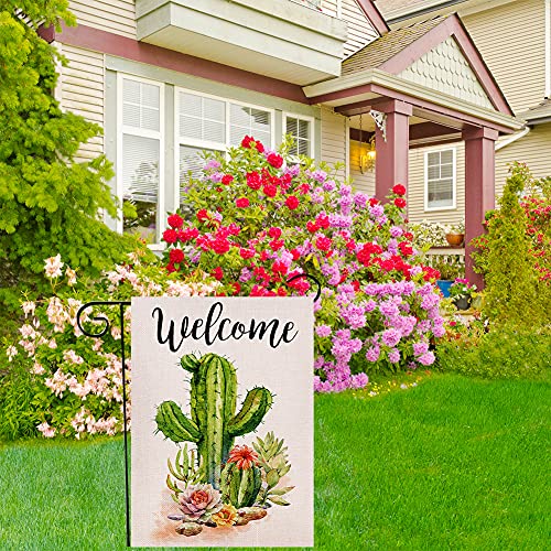 Welcome Cactus Garden Flag Vertical Double Sided Rustic Farmhouse Flag Yard Outdoor Decoration 12.5 x 18 Inch