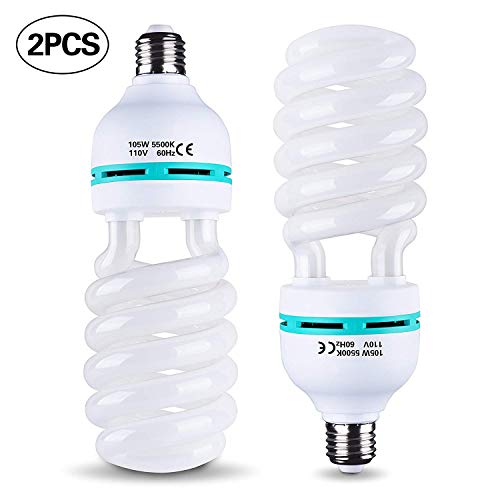 SLOW DOLPHIN Photography Bulbs CFL Full Spectrum Light Bulb,2 x 105W 5500K CFL Daylight for Photo Video Studio Lighting(2 Packs)