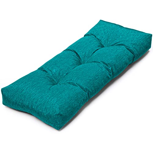 Lokex Bench Cushion Pads Tufted Chair Pads Waterproof Lounge Chair Cushion Swing Cushions Memory Foam Pads for Patio Furniture Window Bay Bench Cushion, [Cationic] Lake Blue, 36"x14"x4"