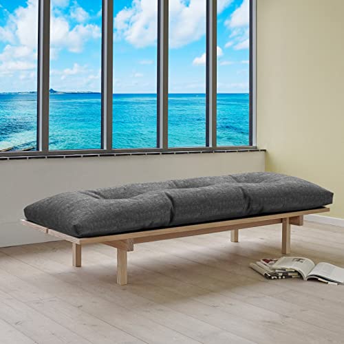 Lokex Bench Cushion Pads Tufted Chair Pads Waterproof Lounge Chair Cushion Swing Cushions Memory Foam Pads for Patio Furniture Window Bay Bench Cushion, [Cationic] Lake Blue, 36"x14"x4"