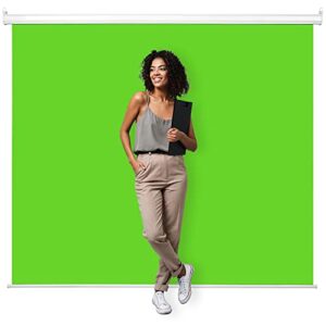 khomo gear green screen 84 x 84 inch – extra large pull down projector green screen backdrop – durable height-adjustable – multiple hanging options – portable collapsible roll down projector screen