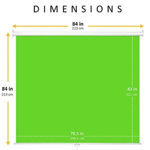 KHOMO GEAR Green Screen 84 x 84 inch - Extra Large Pull Down Projector Green Screen Backdrop - Durable Height-Adjustable - Multiple Hanging Options - Portable Collapsible Roll Down Projector Screen