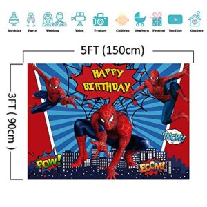 Red Spider Photography Backdrop Baby Boys Happy Birthday Party Decorations Vinyl Children Photo Booth Studio Props Background Superhero Cityscape 5x3ft Banner Dessert Table Baby Shower Supplies