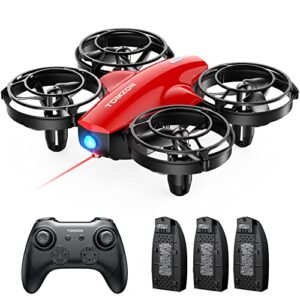 tomzon a24 mini drone for kids with battle mode, kids drone with throw to go, high speeds rotation, self spin and 3d flip, rc quadcopter with altitude hold, headless mode, 3 batteries, safe cover, red