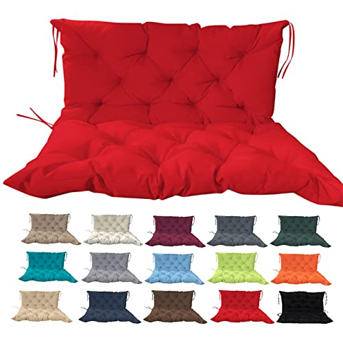 Swing Replacement Cushions with Backrest, Waterproof Bench Cushion for Outdoor Furniture 2-3 Seater Washable Swing Replacement Cushions, Overstuffed Swing Pad for Garden Patio (60x40 in, Red)