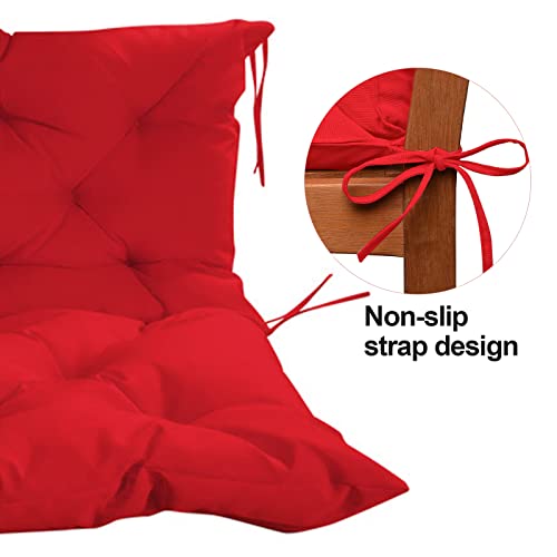 Swing Replacement Cushions with Backrest, Waterproof Bench Cushion for Outdoor Furniture 2-3 Seater Washable Swing Replacement Cushions, Overstuffed Swing Pad for Garden Patio (60x40 in, Red)