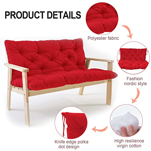 Swing Replacement Cushions with Backrest, Waterproof Bench Cushion for Outdoor Furniture 2-3 Seater Washable Swing Replacement Cushions, Overstuffed Swing Pad for Garden Patio (60x40 in, Red)