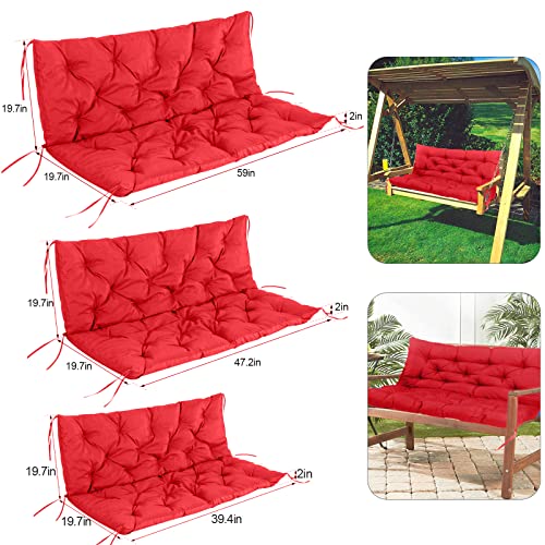 Swing Replacement Cushions with Backrest, Waterproof Bench Cushion for Outdoor Furniture 2-3 Seater Washable Swing Replacement Cushions, Overstuffed Swing Pad for Garden Patio (60x40 in, Red)
