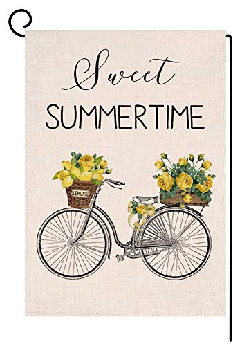 Summer Garden Flag Vertical Double Sided Lemon Farmhouse Burlap Yard Outdoor Decor 12.5 x 18 Inches (110496)