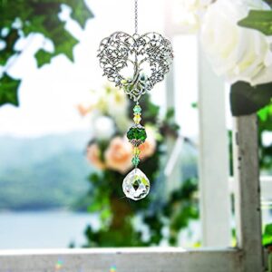 H&D HYALINE & DORA Tree of Life Crystal Suncatchers Crystal Drop Prism Rainbow Maker Hanging for Home Garden Decoration, Heart Shaped