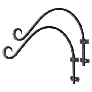 monarch abode wall mounted plant hooks, 14″ premium metal decorative hanging brackets for indoor & outdoor use, set of 2, black