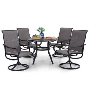phi villa patio dining set 5 piece, 4 swivel patio chairs and 1 round metal table with 1.57″ umbrella hole, all weather resistant for lawn garden