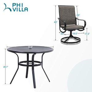 PHI VILLA Patio Dining Set 5 Piece, 4 Swivel Patio Chairs and 1 Round Metal Table with 1.57" Umbrella Hole, All Weather Resistant for Lawn Garden