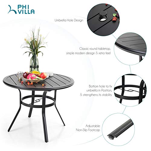 PHI VILLA Patio Dining Set 5 Piece, 4 Swivel Patio Chairs and 1 Round Metal Table with 1.57" Umbrella Hole, All Weather Resistant for Lawn Garden