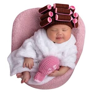 Newborn Photography Props Crochet Curler Hat Baby Photo Props Curler Hat Hair Spa Makeup Salon Halloween Party Infant Hat Baby Granny Wig Baby Photoshoot Prop Newborn Caps Christmas