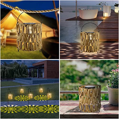 Decorative Table Lights Outdoor Rattan - Hanging Lantern Lights Solar Rattan Lantern Warm White for Tabletop, Garden Decor, Party and Wedding